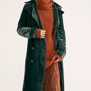 Free People NWOT Forest Green Bryant Velvet Duster